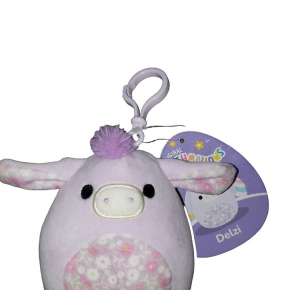 Squishmallow Kelly Toy Plush~Delzi Purple Flower Donkey 3.5" CLIP~2023 NWT - Picture 3 of 6